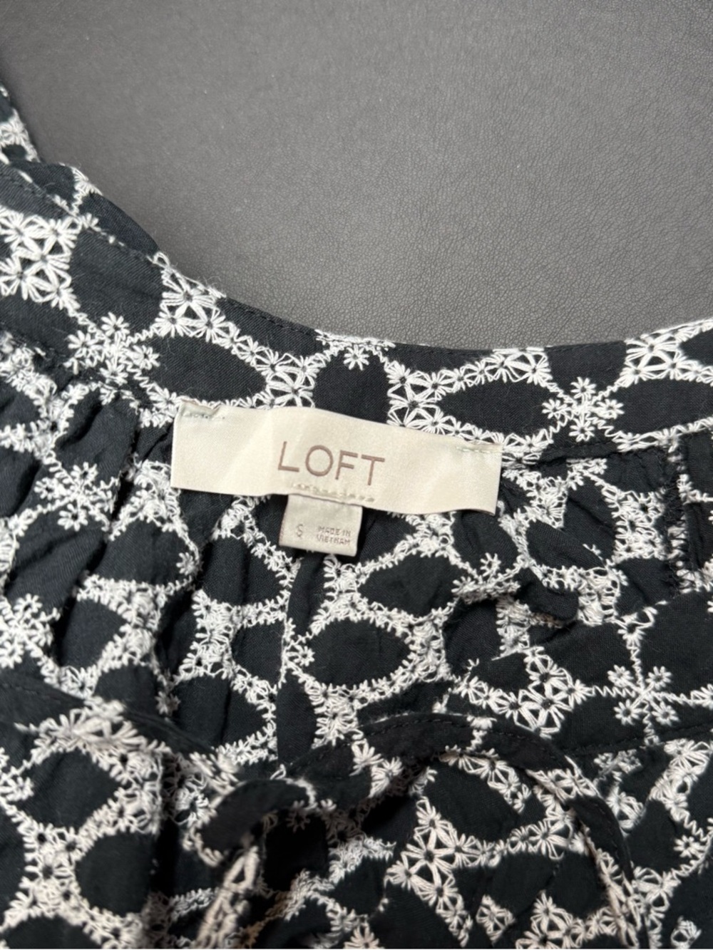 LOFT Black and White Tie-Neck Patterned Blouse - Picture 4 of 4